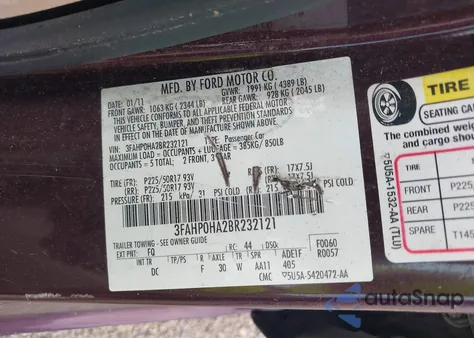 2011 Ford Fusion Se z USA, uszkodzony, nr VIN 3FAHP0HA2BR232121